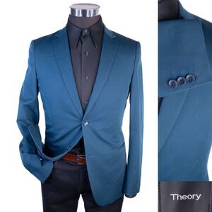 Theory Mens Cotton Unconstructed Blue Sport Coat Jacket Sz 36 Two Button EUC
